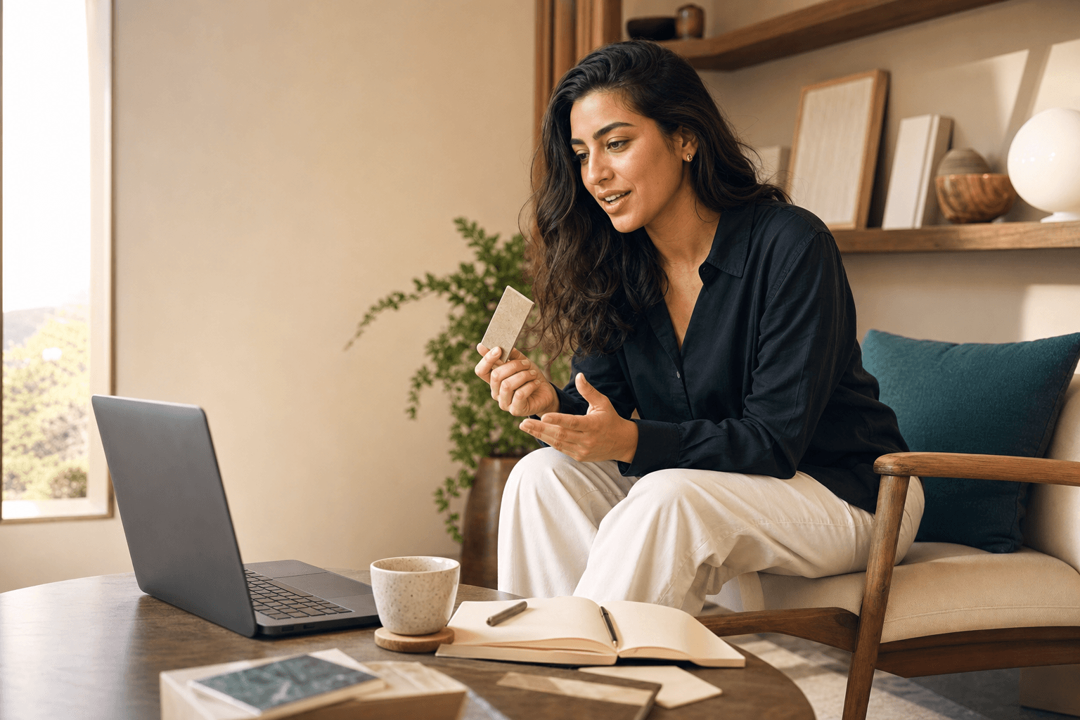 Young ecommerce founder discussing a product workflow during a practical video call